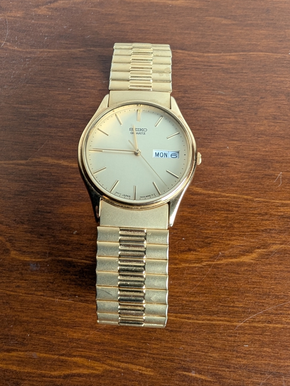 Vintage Seiko Gold Tone Men's Quartz Watch 7N43-8A89 * New Battery * Day/Date